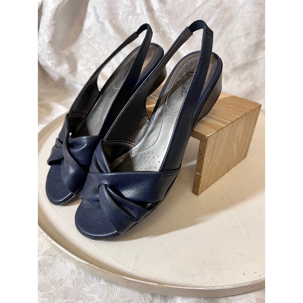 LifeStride Mimosa 2 Navy Blue Wedge Sandals Womens 6.5M Slingback Low Heel Shoes